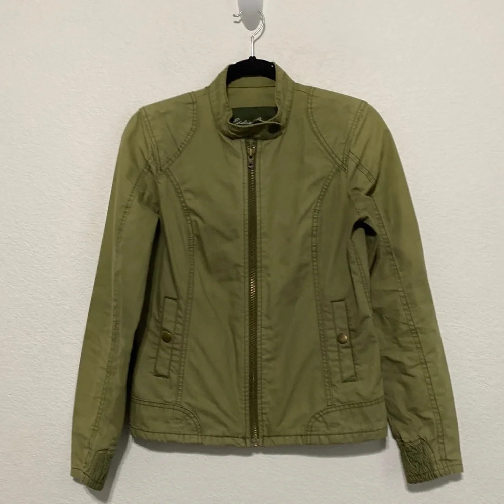Eddie Bauer 100% Cotton Green Full Zip Lightweight Utility Jacket Size XS